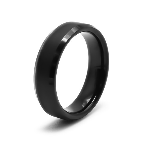 Bague tungstène - pvd noir - finition brossé - bord biseauté - largeur 6mm