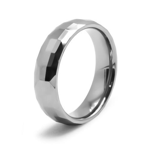 Bague Tungstène - finition facettée - intérieur confort - largeur 6mm