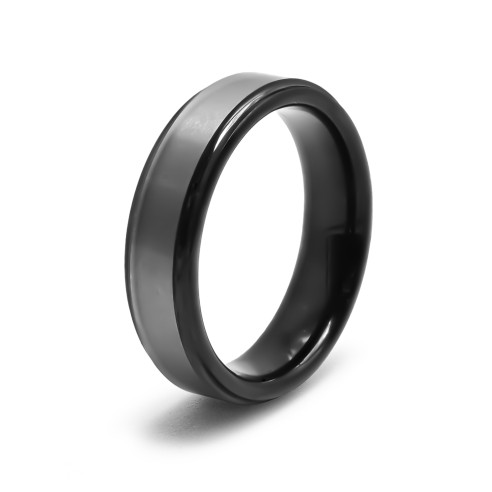 Bague tunsgtène - intérieur confort PVD noir  - finition brossée noire - largeur 6mm