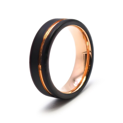 Bague tungstène - 2 tons - rosé et noir - PVD - largeur 6mm