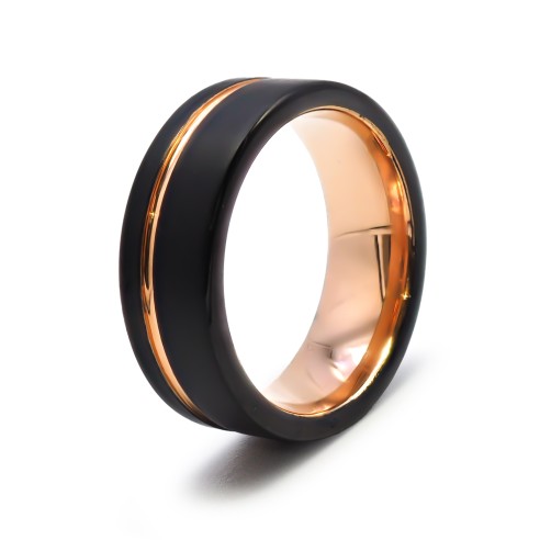 Bague tungstène - 2 tons - rosé et noir - PVD - largeur 8mm