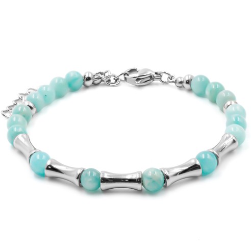 Bracelet acier - amazonite - billes 4mm - 15+4cm