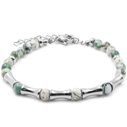 Bracelet acier - jaspe vert - billes 4mm - 15+4cm