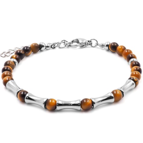 Bracelet acier - œil de tigre - billes 4mm - 15+4cm