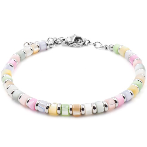 Bracelet acier - nacre teintée - diamètre 4mm - 15+4cm