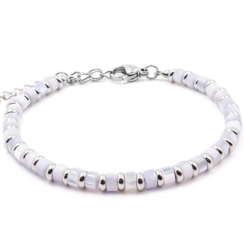 Bracelet acier - nacre teintée - diamètre 4mm - 15+4cm