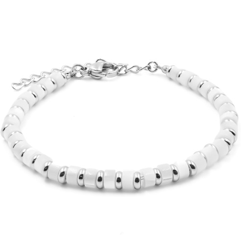 Bracelet acier - nacre teintée - diamètre 4mm - 15+4cm