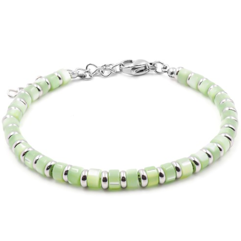 Bracelet acier - nacre teintée - diamètre 4mm - 15+4cm