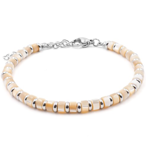 Bracelet acier - nacre teintée - diamètre 4mm - 15+4cm