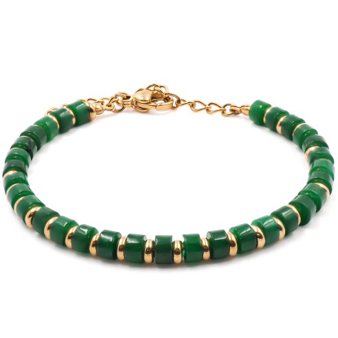 Bracelet acier doré - jade - diamètre 4mm - 15+4cm