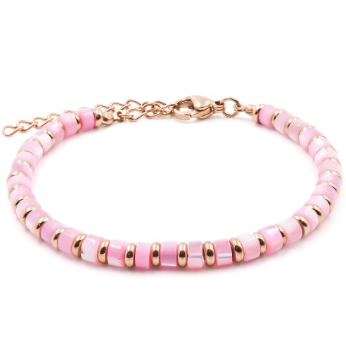 Bracelet acier rosé - nacre teintée - diamètre 4mm - 15+4cm