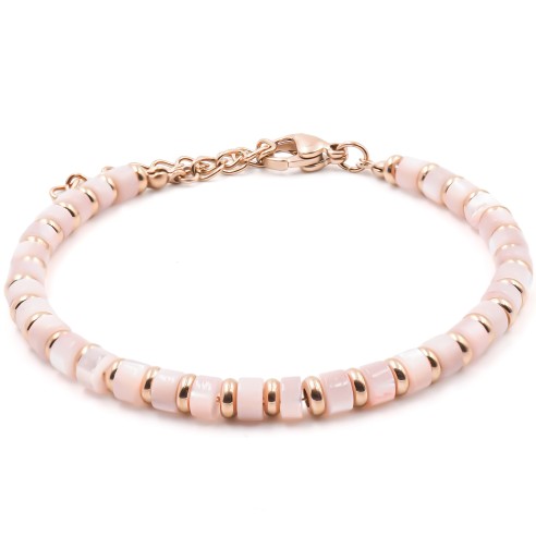 Bracelet acier rosé - nacre teintée - diamètre 4mm - 15+4cm