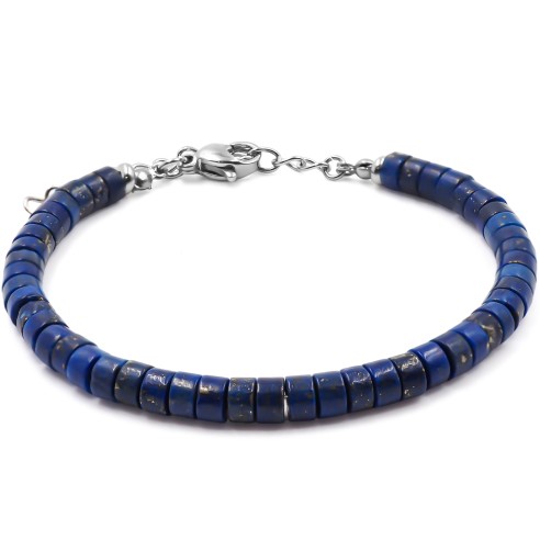 Bracelet acier - lapis lazuli - diamètre 4mm - 15+4cm