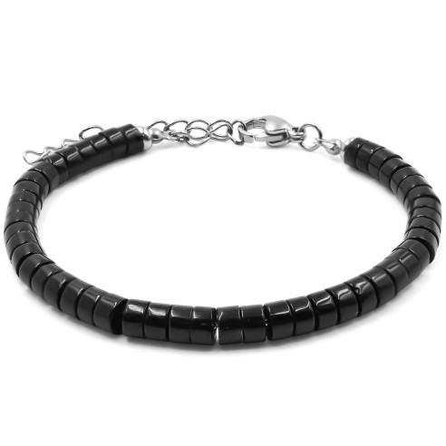 Bracelet acier - onyx - diamètre 4mm - 15+4cm