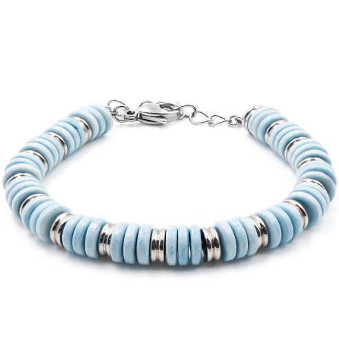 Bracelet acier - minerai oxydé teinté bleu - 15+4cm