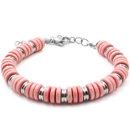 Bracelet acier - minerai oxydé teinté rose - 15+4cm