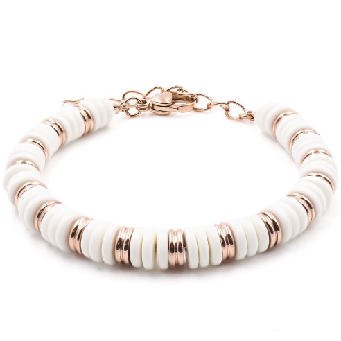 Bracelet acier rosé - minerai oxydé teinté blanc - 15+4cm