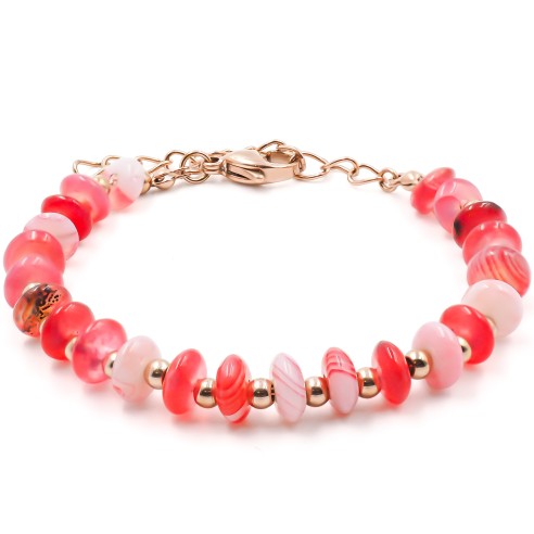 Bracelet acier rosé - disques agate rose 6mm - 15+4cm