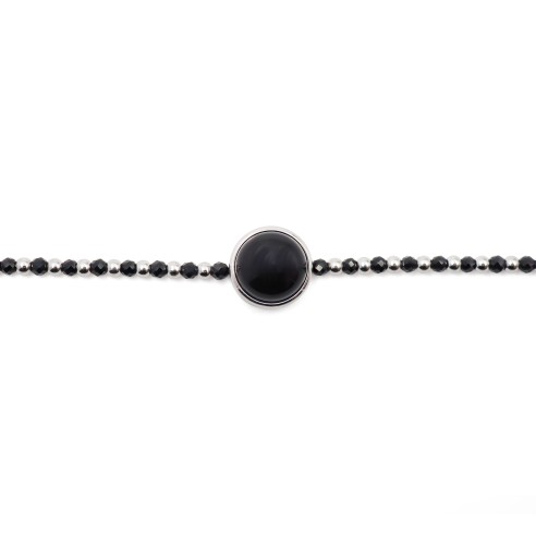 Bracelet acier - onyx - cabochon 11mm - 15+4cm