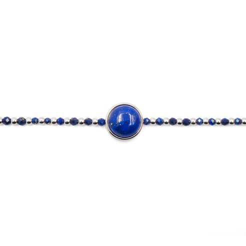 Bracelet acier - lapis lazuli - cabochon 11mm - 15+4cm