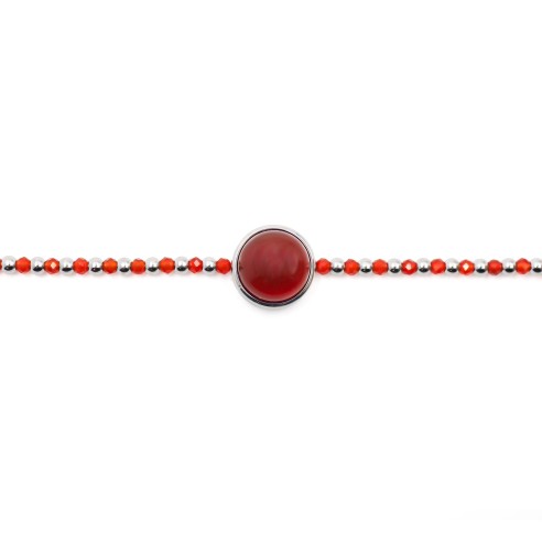 Bracelet acier - cornaline - cabochon 11mm - 15+4cm