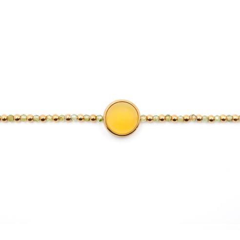 Bracelet acier doré - quartz jaune - agate jaune - cabochon 11mm - 15+4cm