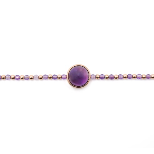 Bracelet acier rosé - améthyste - cabochon 11mm - 15+4cm