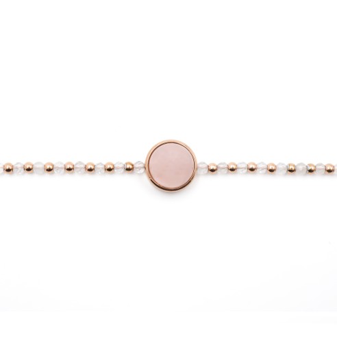 Bracelet acier rosé - quartz rose - cabochon 11mm - 15+4cm