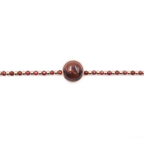 Bracelet acier rosé - œil de taureau - cabochon 11mm - 15+4cm