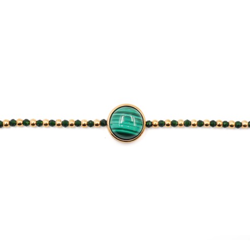 Bracelet acier doré - sandstone verte - malachite - cabochon 11mm - 15+4cm