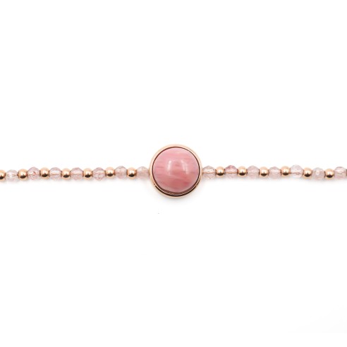 Bracelet acier rosé - quartz rose - rhodonite - cabochon 11mm - 15+4cm