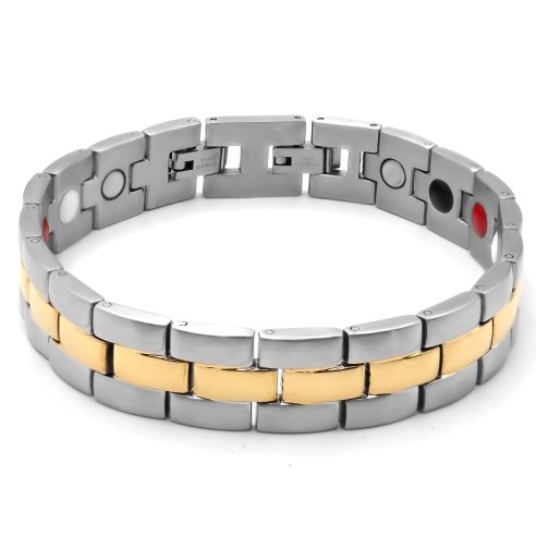 Bracelet magnétique en acier - PVD doré et acier - largeur 12mm - longueur 21cm