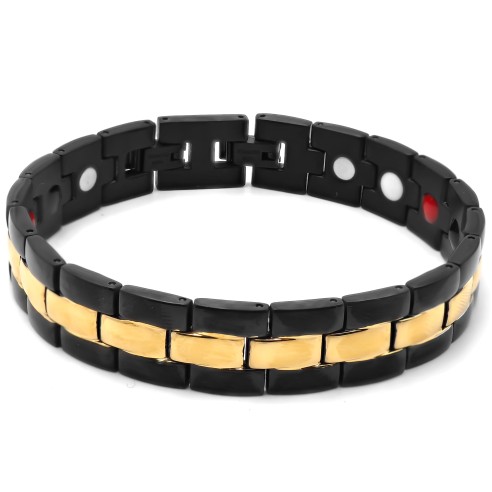 Bracelet magnétique en acier - PVD noir - largeur 12mm - longueur 21cm