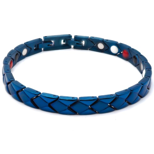 Bracelet magnétique en acier - PVD bleu et acier - largeur 12mm - longueur 21cm