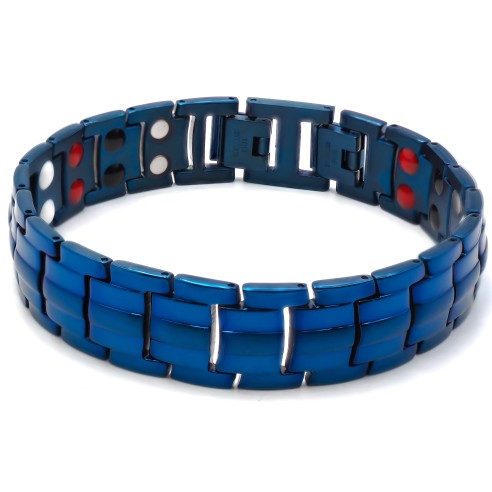 Bracelet magnétique en acier - PVD bleu et acier - largeur 8mm - longueur 21cm