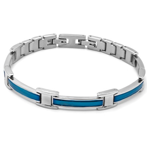 Bracelet magnétique en acier - PVD bleu - largeur 12mm - 21cm