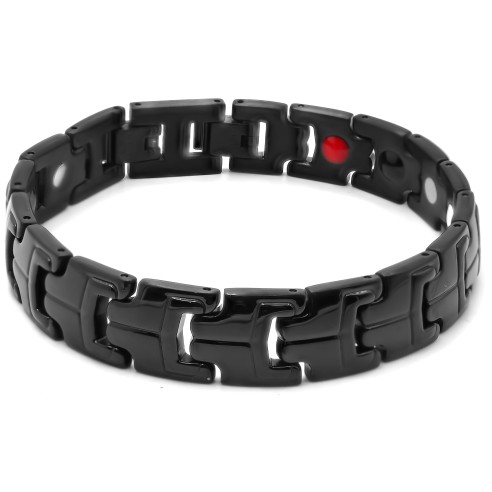 Bracelet magnétique en acier - PVD noir et doré - largeur 12mm - longueur 21cm