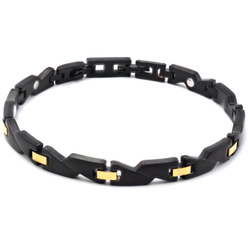 Bracelet magnétique en acier - PVD noir et doré - largeur 6mm - 21cm