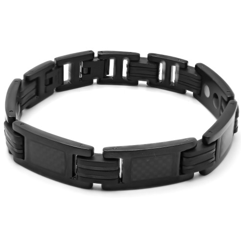 Bracelet magnétique en acier - PVD noir et doré - largeur 8mm - 21cm