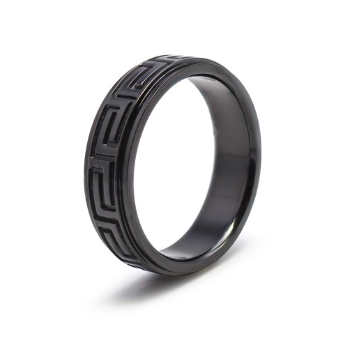 Bague en black zirconium - signe aztec - finition polie - largeur 6mm - Taille 58 à 68