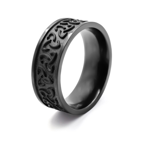 Bague en black zirconium - motifs triskel - finition scupltée - largeur 8mm - Taille 58 à 68