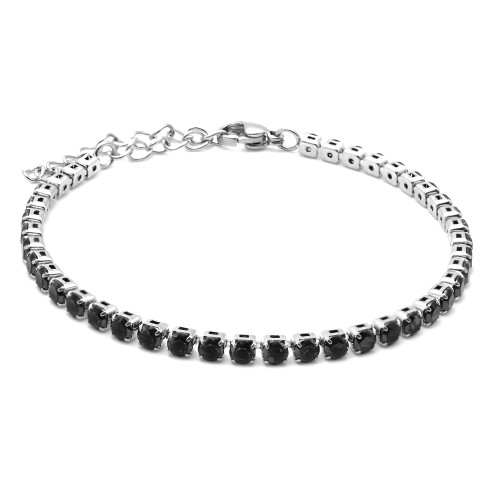 Bracelet acier  - zircons noirs ronds facettés 3mm - 15+5cm