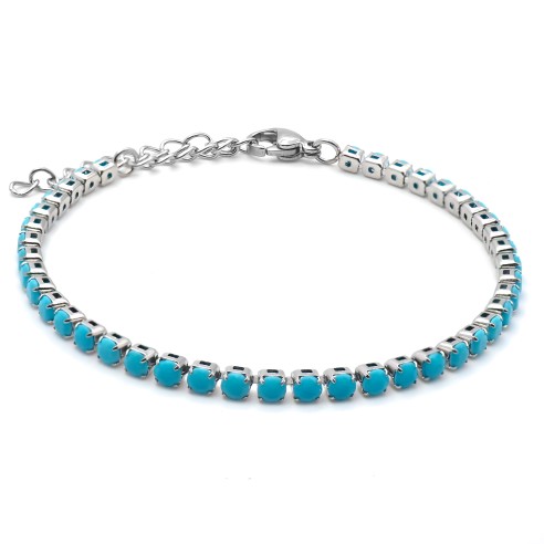 Bracelet acier - pierre imitation turquoise facettée 3mm - 15+5cm