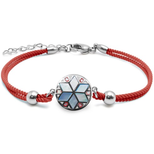 Bracelet acier coton rouge - email et nacre - 15+5cm