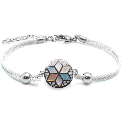 Bracelet acier coton blanc - email et nacre - 15+5cm