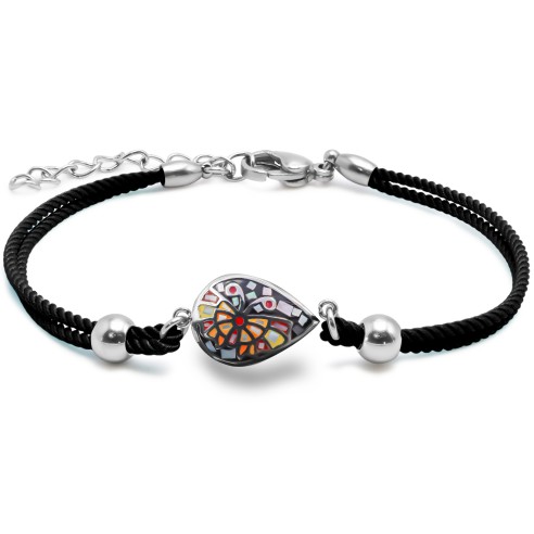 Bracelet acier coton noir - email et nacre - 15+5cm