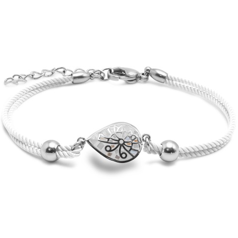 Bracelet acier coton blanc - email et nacre - 15+5cm