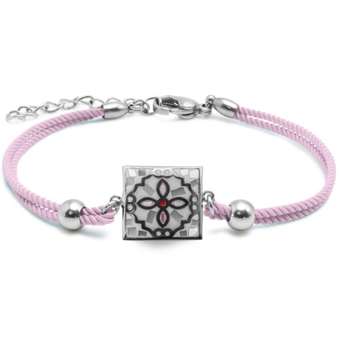 Bracelet acier coton rose - email et nacre - 15+5cm