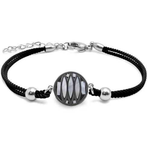 Bracelet acier coton noir - email et nacre - 15+5cm