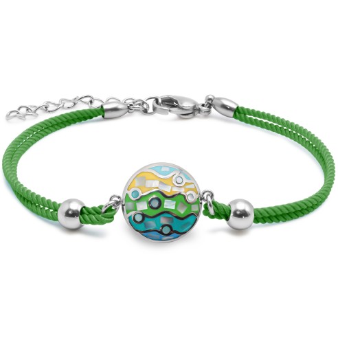 Bracelet acier coton vert - email et nacre - 15+5cm